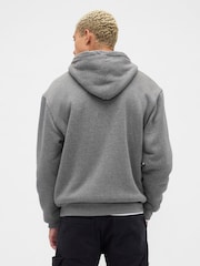 Gap Grey Relaxed Logo Sherpa-Lined Zip Hoodie - Image 2 of 4