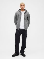 Gap Grey Relaxed Logo Sherpa-Lined Zip Hoodie - Image 3 of 4
