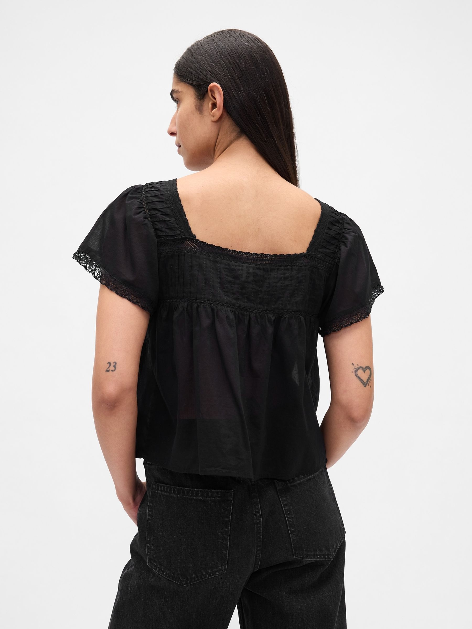 Buy Gap Black Lace-Trim Square-Neck Crop Top from Next Ireland