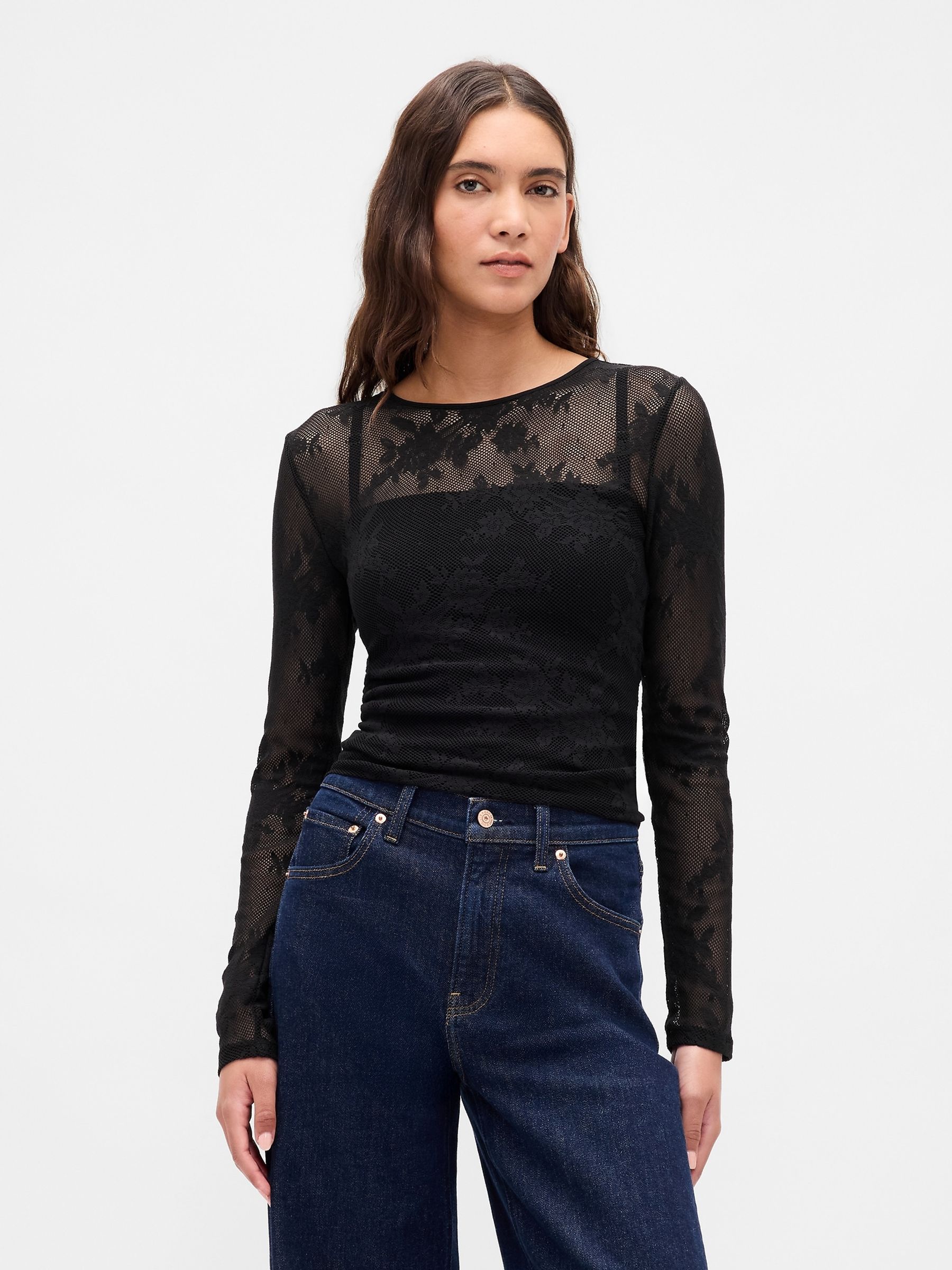 Buy Gap Black Sheer Lace Top from the Next UK online shop