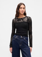 Gap Black Sheer Lace Top - Image 1 of 4