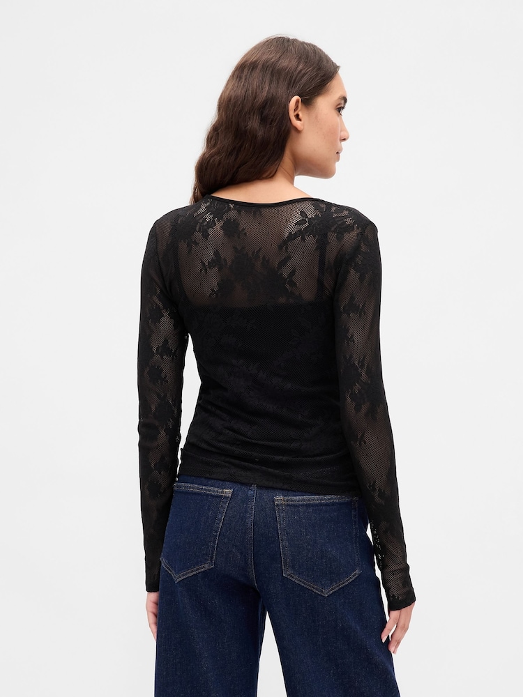 Gap Black Sheer Lace Top - Image 2 of 4