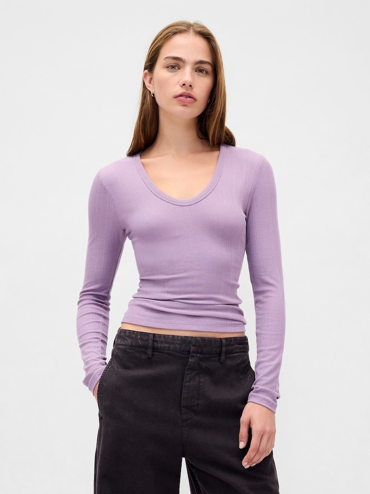 Gap Purple Sheer Modern Rib T-Shirt - Image 1 of 4