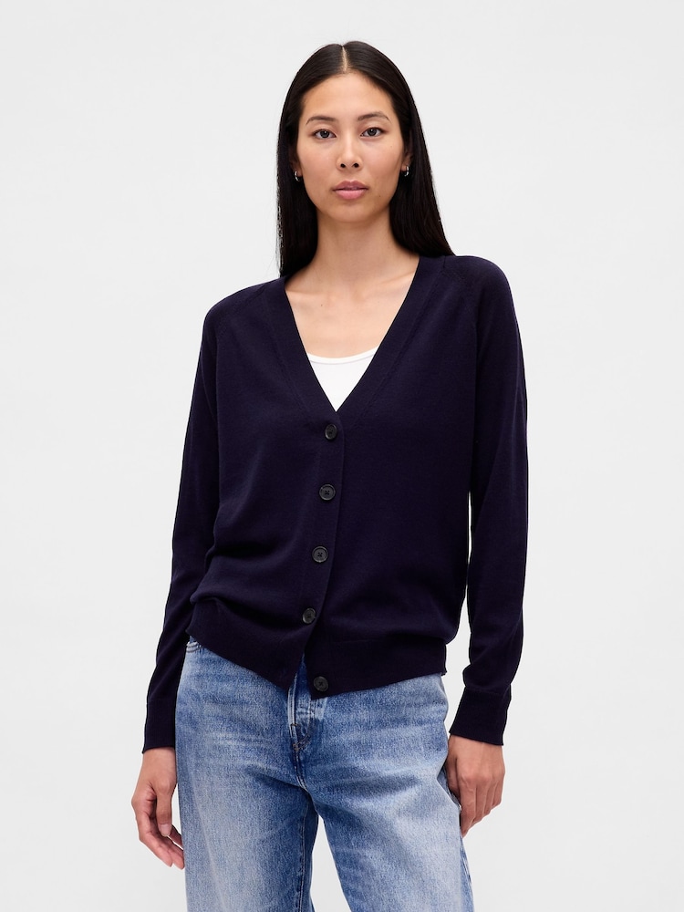 Gap Navy Blue Boyfriend Merino Cardigan - Image 1 of 4 Gap Navy Blue Boyfriend Merino Cardigan - Image 1 of 4