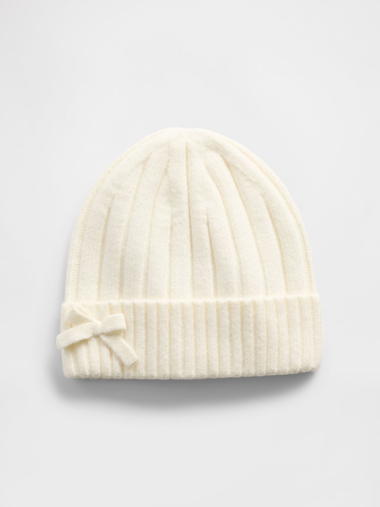 Gap White Soft Touch Bow Beanie - Image 1 of 1 Gap White Soft Touch Bow Beanie - Image 1 of 1