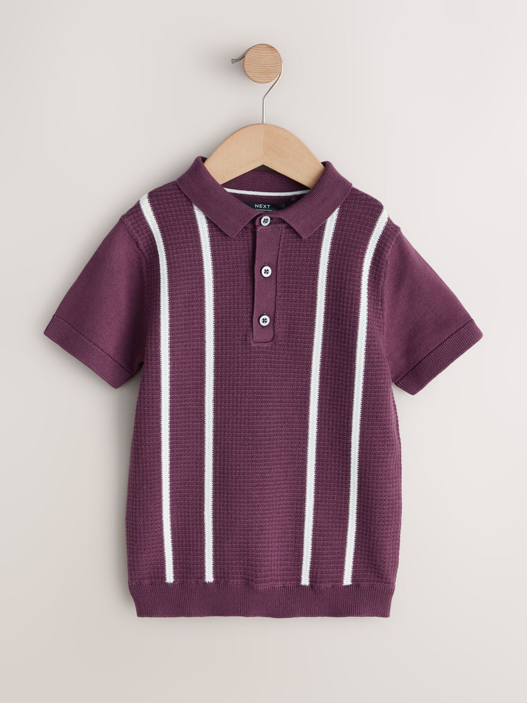 Buy Plum Purple Knitted Button Neck Polo Shirt (3-16yrs) from Next USA