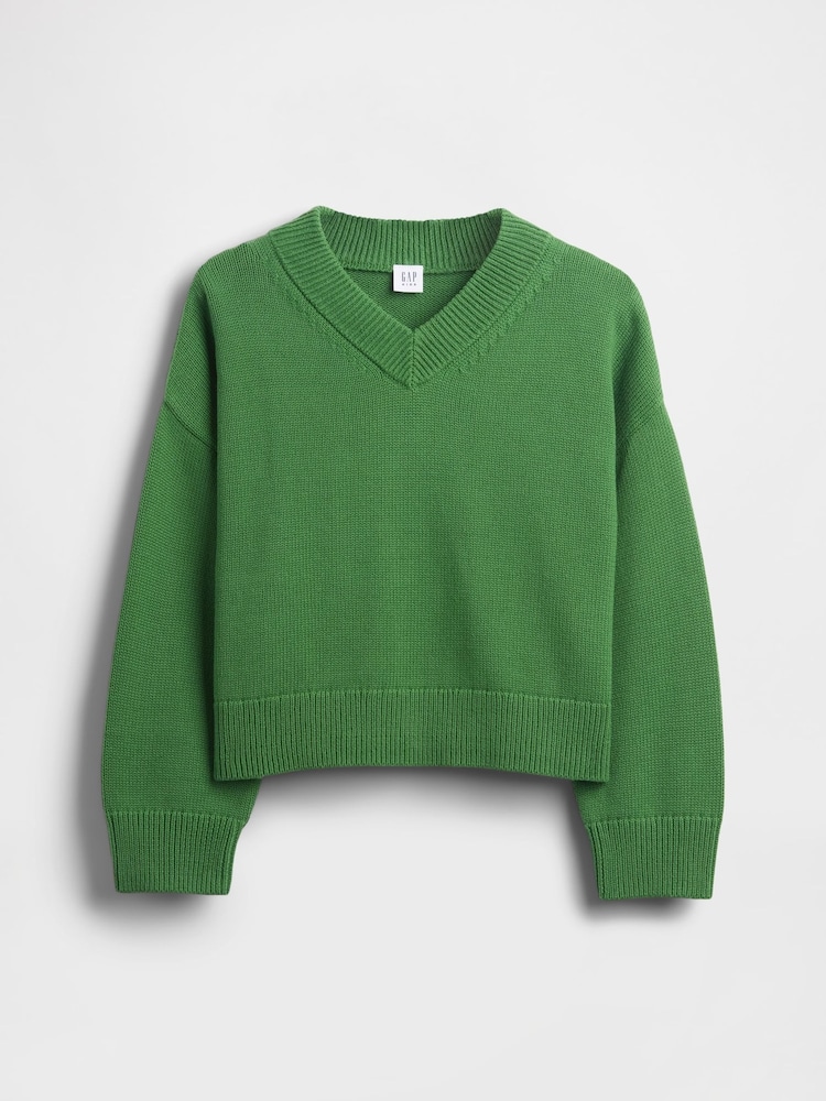 Gap Green Boxy V-Neck Jumper (4-13yrs) - Image 1 of 3