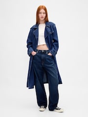 Gap Dark Indigo Blue UltraSoft Denim Trench Coat - Image 3 of 4