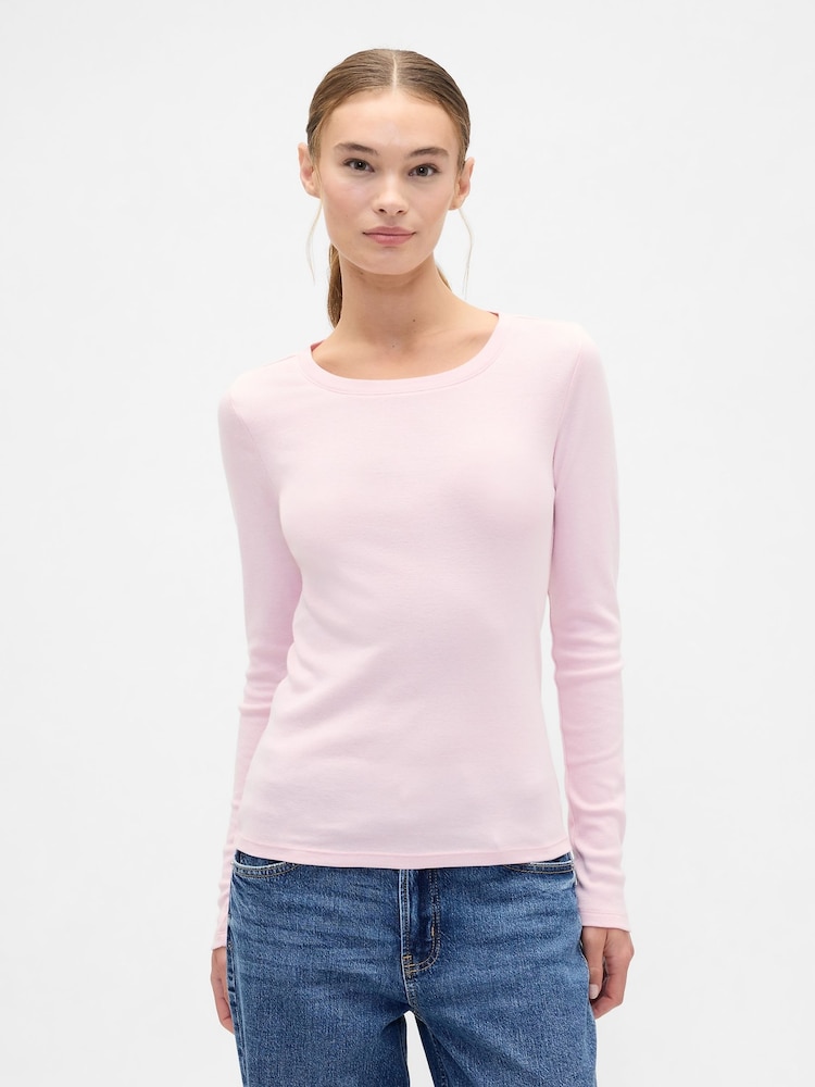 Gap Pink Long Sleeve Modern Crewneck T-Shirt - Image 1 of 5