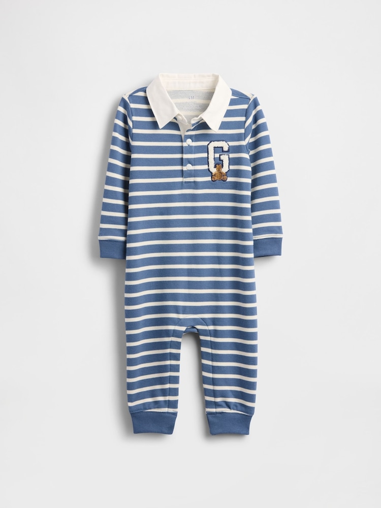 Gap Blue VintageSoft Varsity Bear Logo Sleepsuits One-Piece (Newborn-24mths) (0-24mths) - Image 1 of 4 Gap Blue VintageSoft Varsity Bear Logo Sleepsuits One-Piece (Newborn-24mths) (0-24mths) - Image 1 of 4
