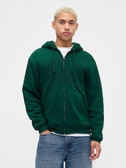 Gap Green Relaxed Logo Sherpa-Lined Zip Hoodie - Image 1 of 4