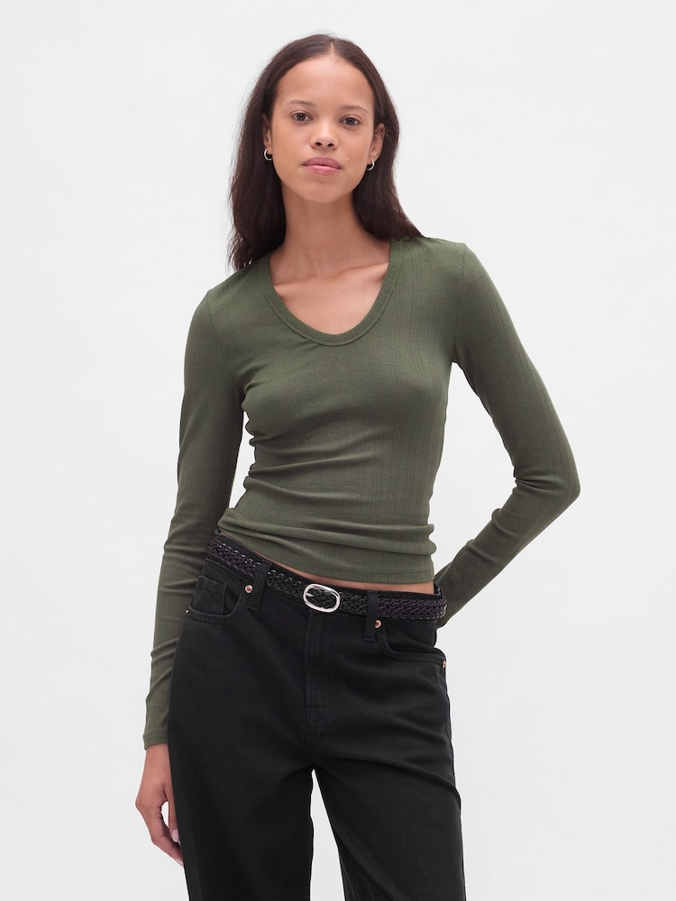 Gap Green Sheer Modern Rib T-Shirt - Image 1 of 4