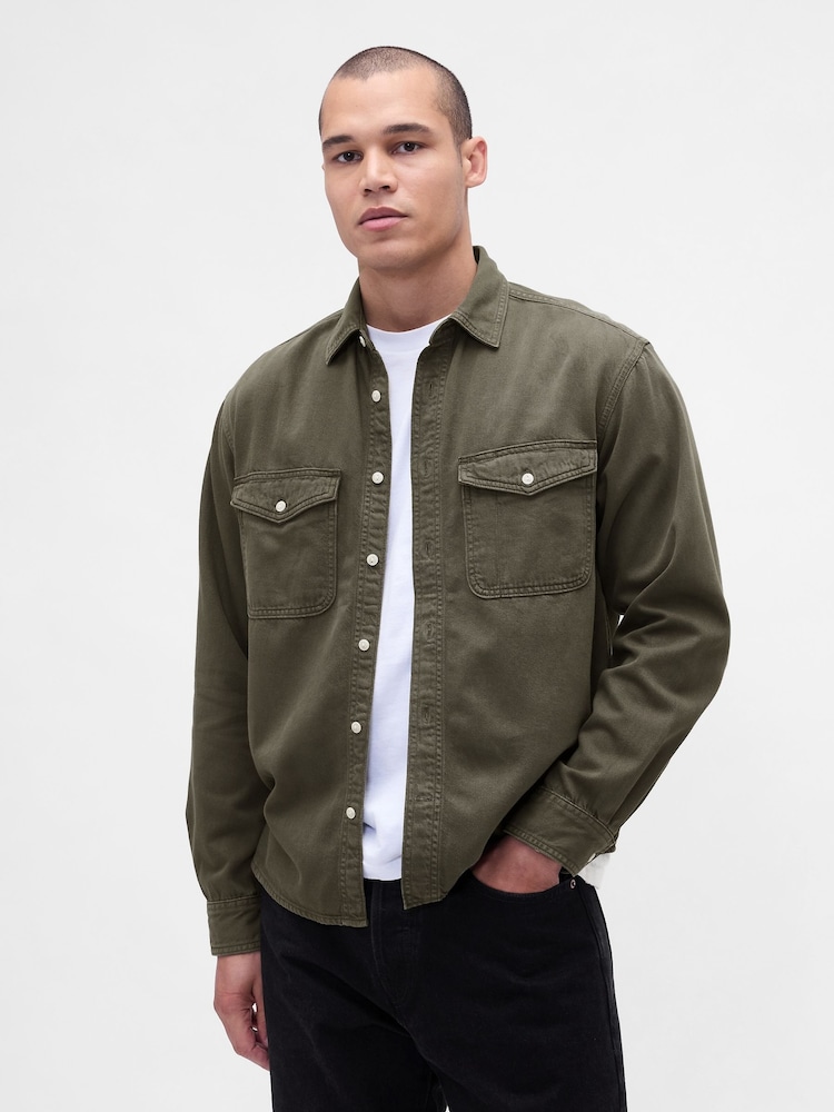 Gap Brown UltraSoft Denim Relaxed Shirt - Image 1 of 4