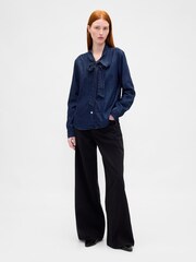 Gap Blue Denim Tie-Neck Shirt - Image 3 of 4