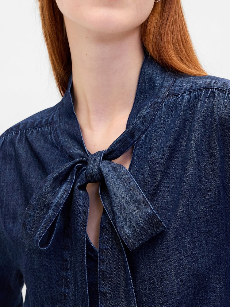 Gap Blue Denim Tie-Neck Shirt - Image 4 of 4