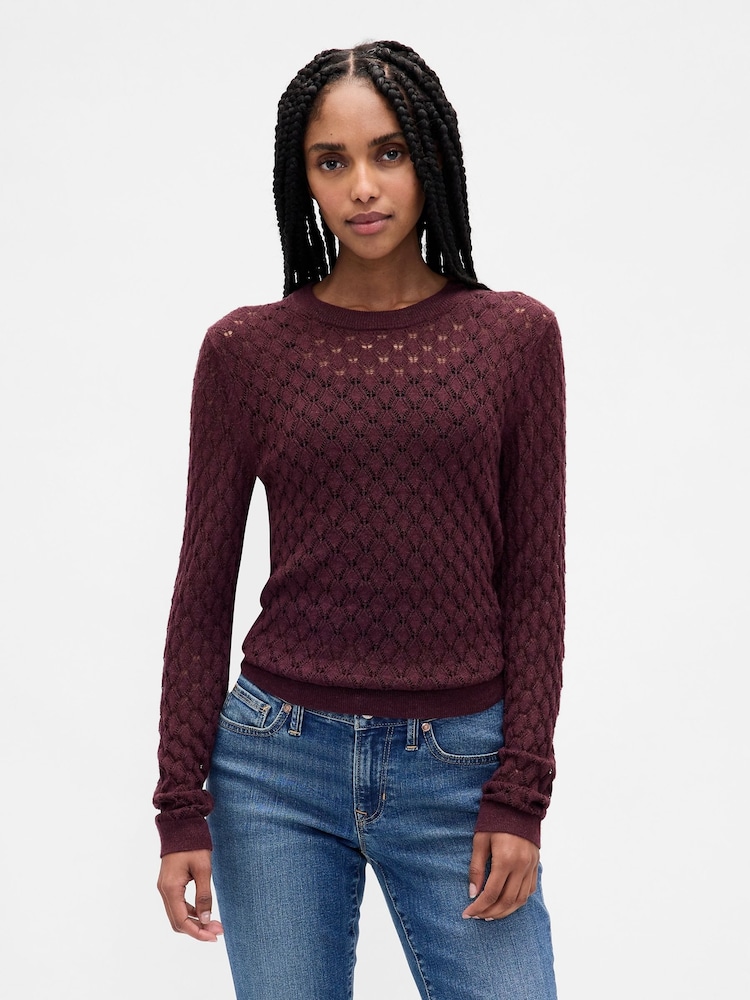Gap Burgundy Red Pointelle Sweatshirt - Image 1 of 4