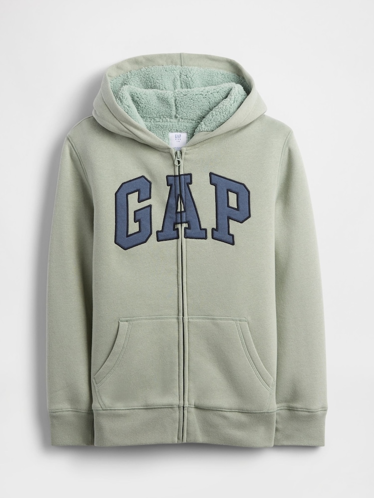 Gap Green Logo Sherpa-Lined Zip Hoodie (4-13yrs) - Image 1 of 3
