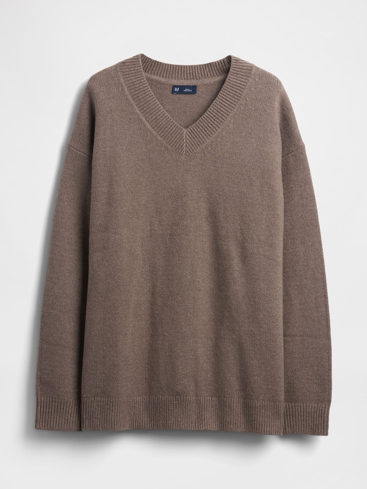 Gap Brown Oversized Soft Touch V-Neck Sweatshirt - Image 1 of 2 Gap Brown Oversized Soft Touch V-Neck Sweatshirt - Image 1 of 2