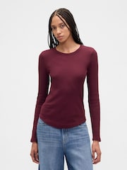 Burgundsko rdeča - Gap Waffle Knit Long Sleeve T-Shirt - Slika 1 iz 5