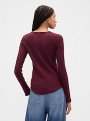 Burgundsko rdeča - Gap Waffle Knit Long Sleeve T-Shirt - Slika 2 iz 5