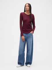 Burgundsko rdeča - Gap Waffle Knit Long Sleeve T-Shirt - Slika 3 iz 5