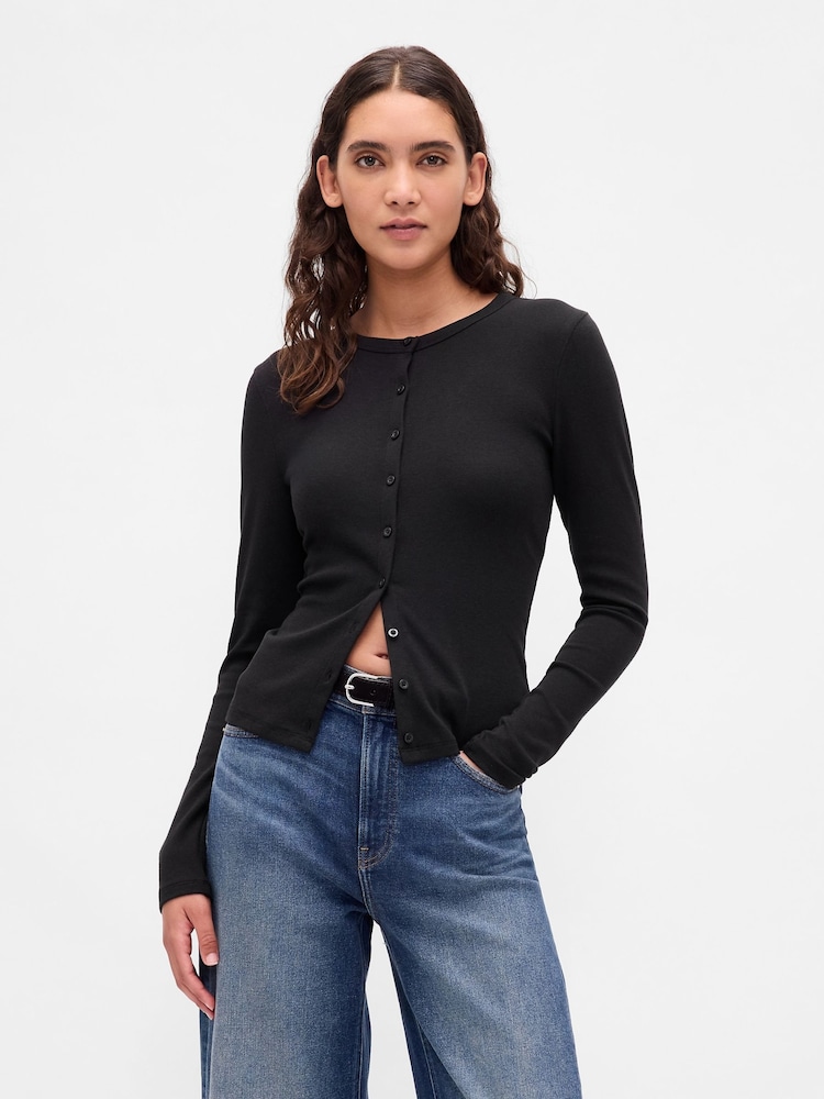 Gap Black Modern Crew Neck Cardigan - Image 1 of 4 Gap Black Modern Crew Neck Cardigan - Image 1 of 4