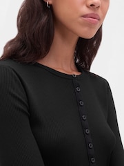 Gap Black Modern Rib Long Sleeve Henley T-Shirt - Image 3 of 4