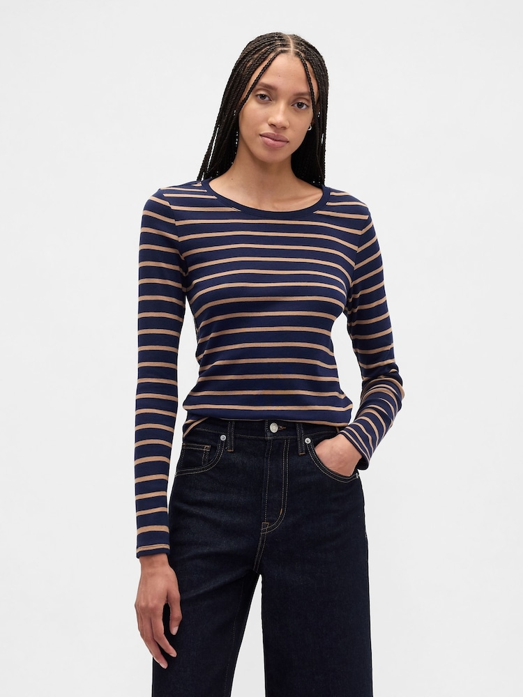 Gap Blue Modern Crewneck Long Sleeve T-Shirt - Image 1 of 5 Gap Blue Modern Crewneck Long Sleeve T-Shirt - Image 1 of 5