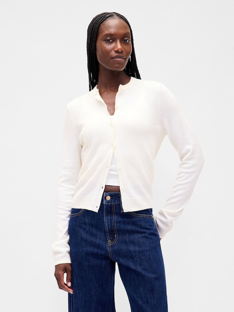 Gap White Soft Touch Crop Cardigan - Image 1 of 4 Gap White Soft Touch Crop Cardigan - Image 1 of 4