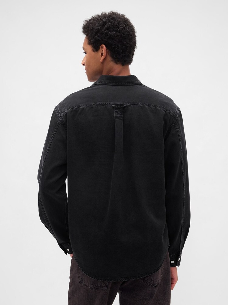 Gap Black UltraSoft Denim Relaxed Shirt - Image 2 of 4 Gap Black UltraSoft Denim Relaxed Shirt - Image 2 of 4