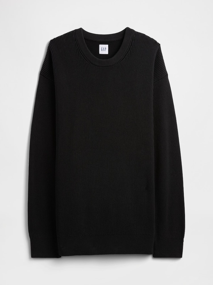Buy Gap Black Oversized Fisherman Stitch Crew Neck Jumper from the