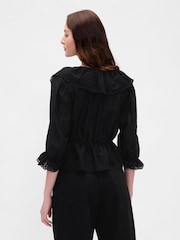 Gap Black Ruffle Collar V-Neck Top - Image 2 of 4
