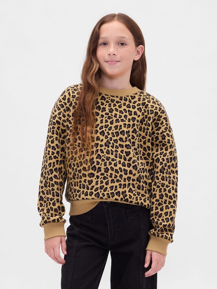 Gap Leopard Print Brown VintageSoft Dolman Sweatshirt (4-13yrs) (4-13yrs) - Image 1 of 4