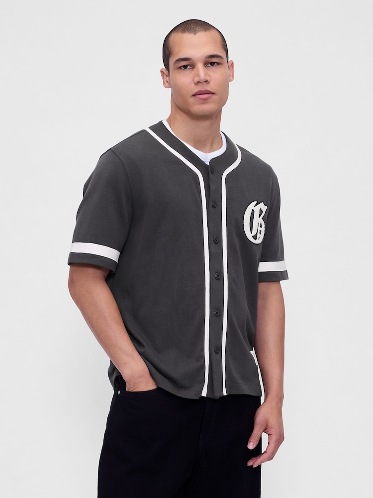 Gap Grey/White Varsity Logo Baseball Jersey T-Shirt - Image 1 of 4