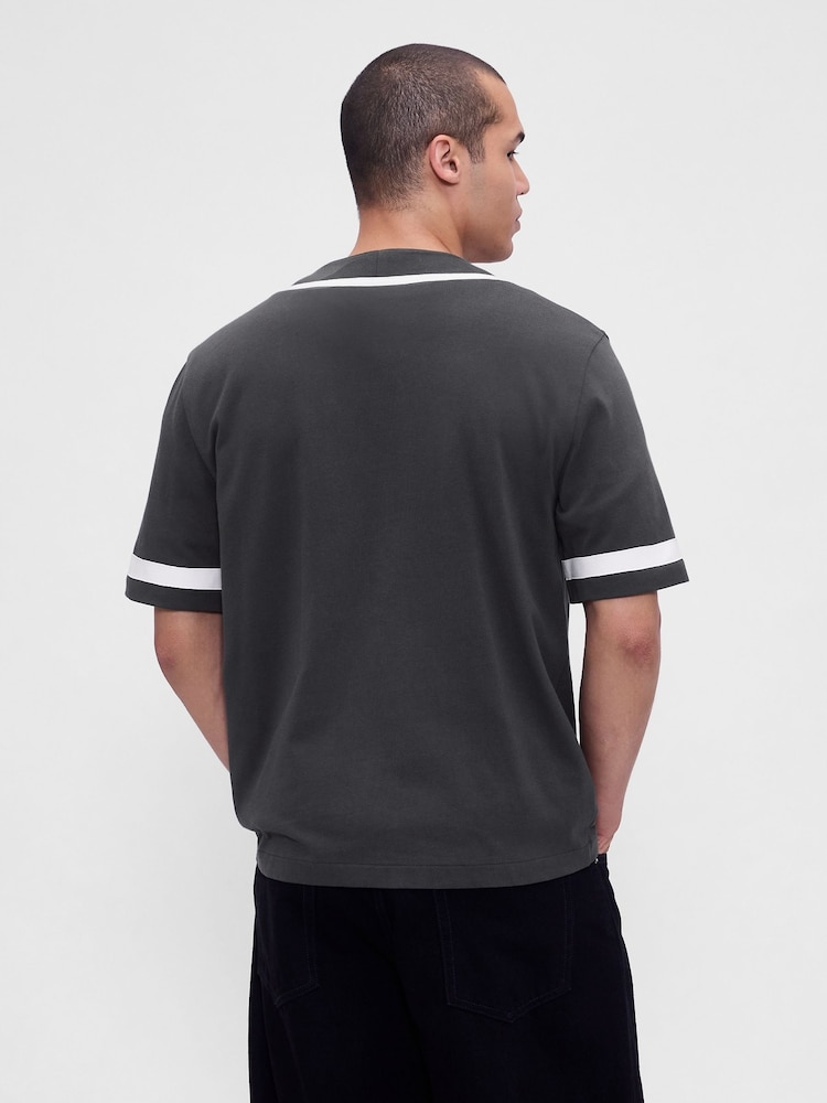 Gap Grey/White Varsity Logo Baseball Jersey T-Shirt - Image 2 of 4