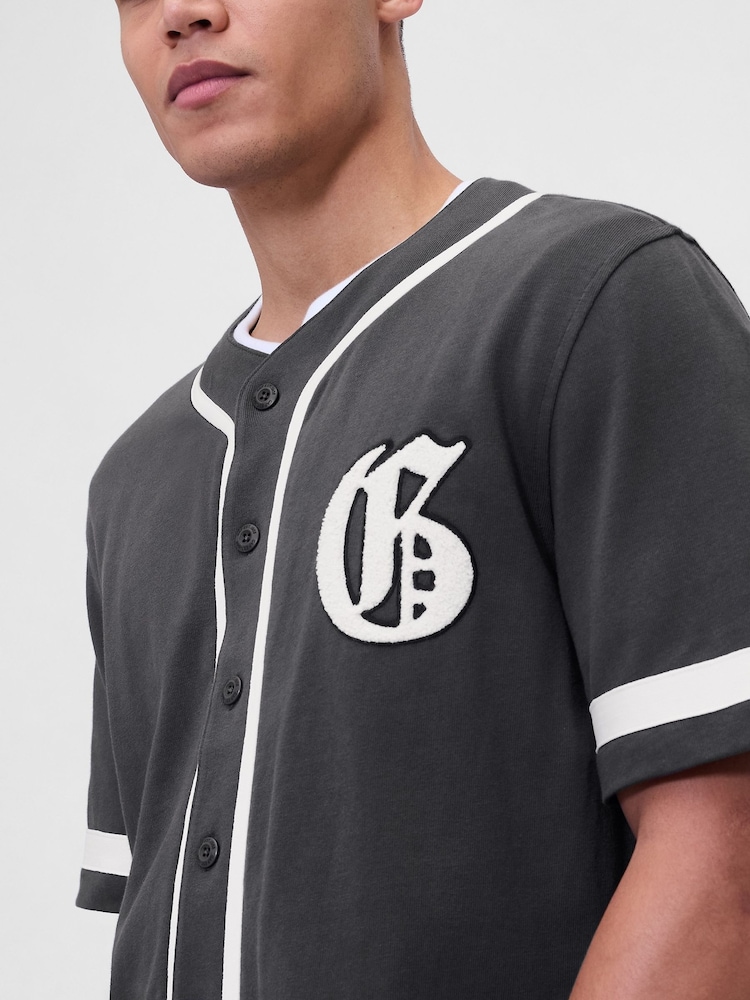 Gap Grey/White Varsity Logo Baseball Jersey T-Shirt - Image 4 of 4