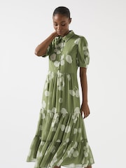 LK Bennett Green Relaxed Rumi Watercress & Birch Floral Print Tiered Dress - Image 1 of 4