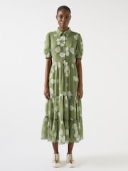 LK Bennett Green Relaxed Rumi Watercress & Birch Floral Print Tiered Dress - Image 2 of 4