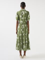 LK Bennett Green Relaxed Rumi Watercress & Birch Floral Print Tiered Dress - Image 3 of 4
