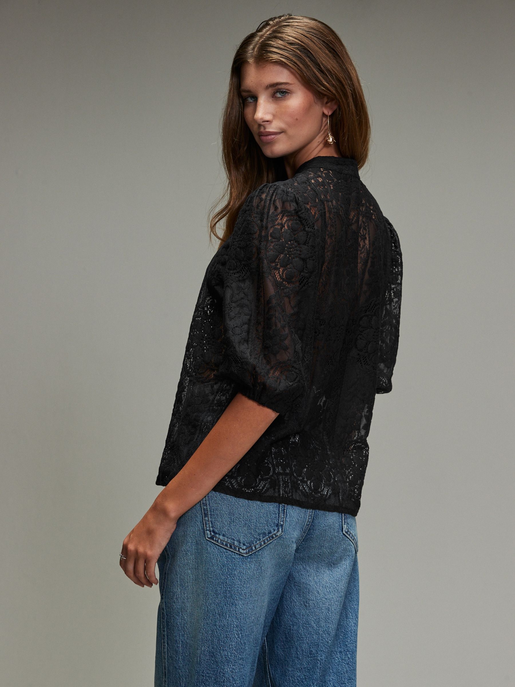 Buy Black Lace Half Sleeve Blouse from the Next UK online shop