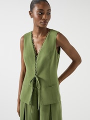 LK Bennett Green Frances Dark Watercress Lyocell Scallop Detail Fitted Waistcoat - Image 3 of 4