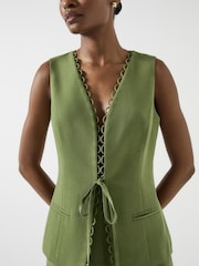 LK Bennett Green Frances Dark Watercress Lyocell Scallop Detail Fitted Waistcoat - Image 4 of 4