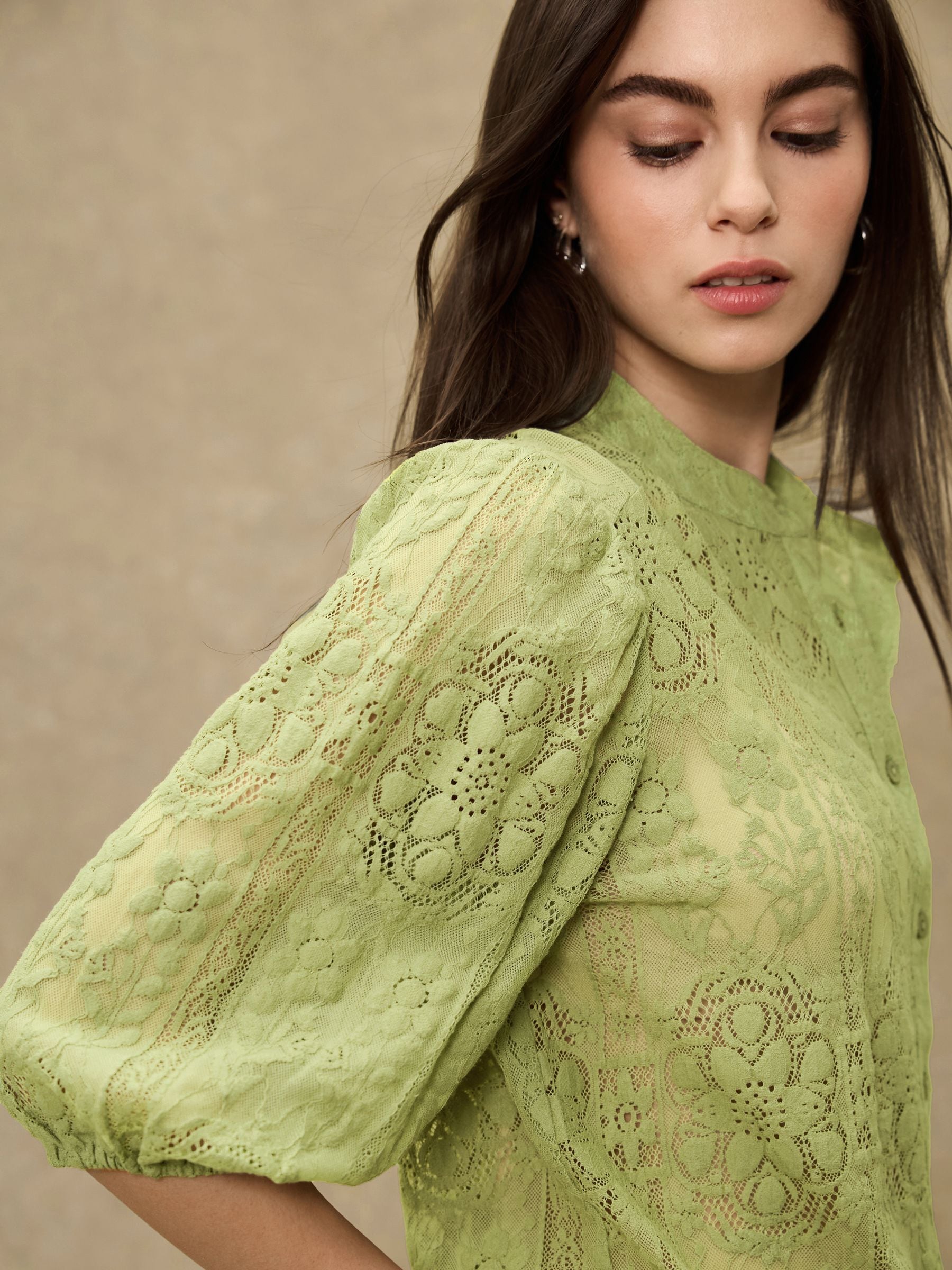 Buy Green Lace Half Sleeve Blouse from the Next UK online shop