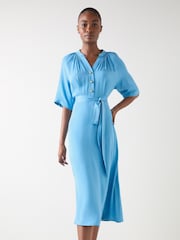 Vestido de cetim viscose liso âmbar LK Bennett com cinto auto-coberto - Imagem 1 de 1
