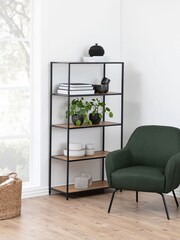 Actona Black Oak Seaford Tall Metal Bookcase with 4 Oak Shelves - Image 1 of 5