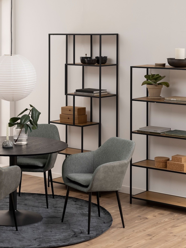 Actona Black Oak Seaford Tall Metal Bookcase with 4 Oak Shelves - Image 2 of 5 Actona Black Oak Seaford Tall Metal Bookcase with 4 Oak Shelves - Image 2 of 5