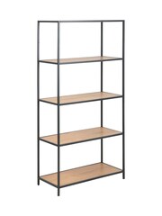 Actona Black Oak Seaford Tall Metal Bookcase with 4 Oak Shelves - Image 3 of 5
