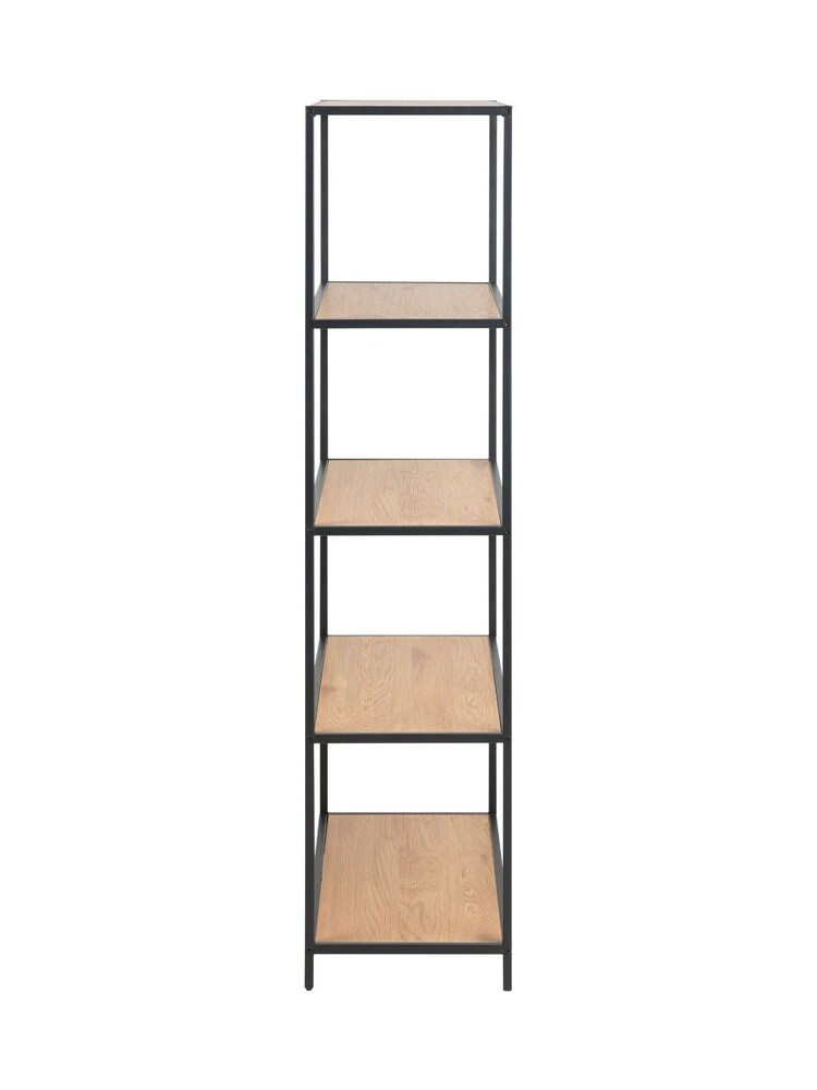 Actona Black Oak Seaford Tall Metal Bookcase with 4 Oak Shelves - Image 5 of 5