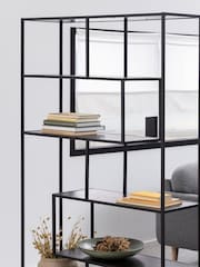 Actona Black Seaford Metal Large Asymmetrical Bookcase with 5 Black Shelves - Image 4 of 6