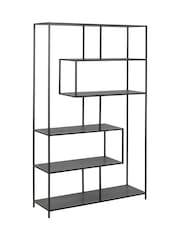 Actona Black Seaford Metal Large Asymmetrical Bookcase with 5 Black Shelves - Image 5 of 6